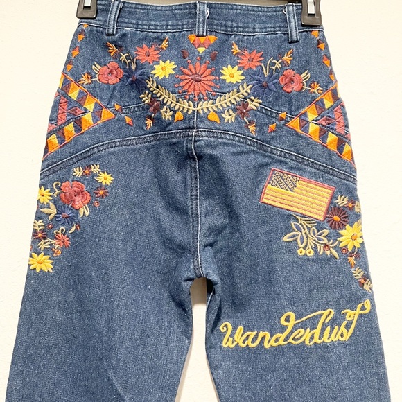 Spell & The Gypsy Boho Wanderlust Flare Jeans Embroidered Denim XS Extra Small - Picture 5 of 10